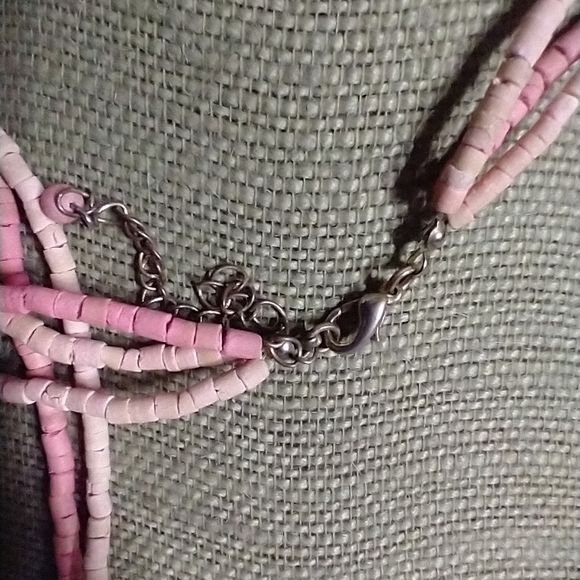 Long orange pink wood crochet beaded necklace boho - Picture 5 of 5